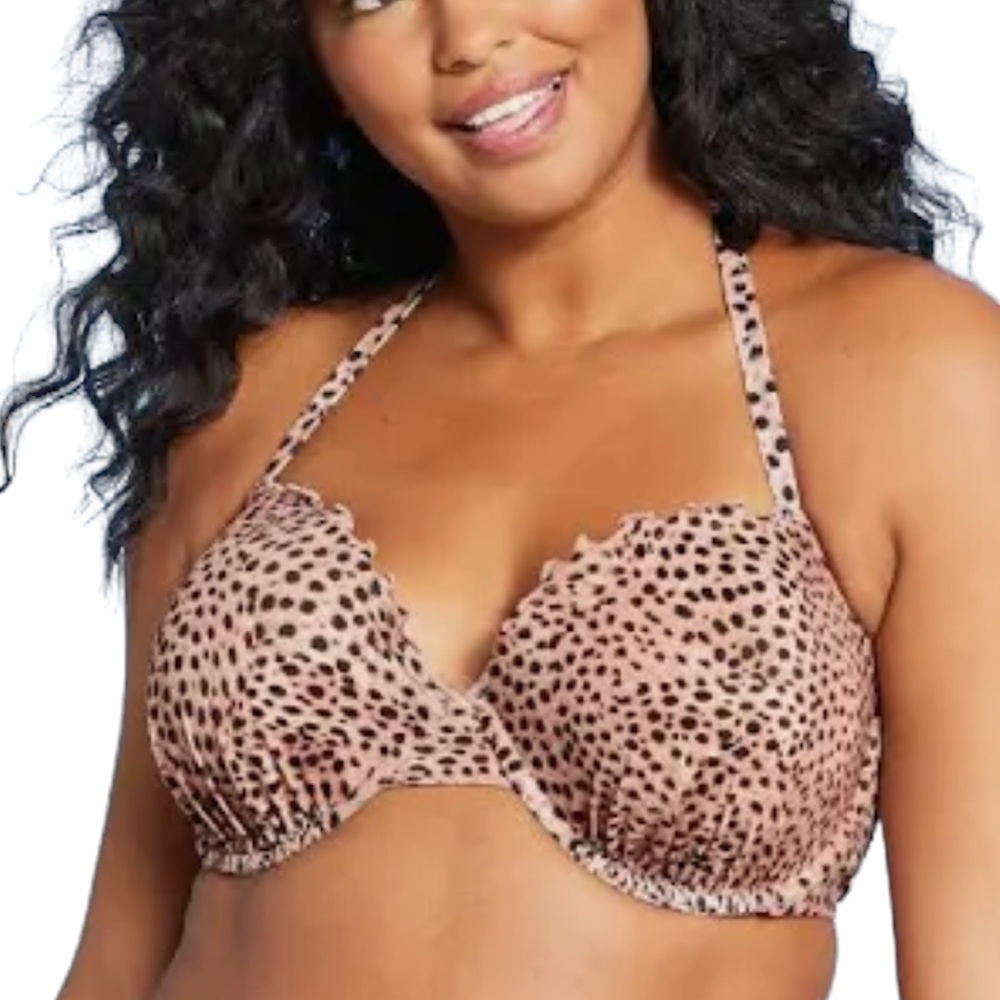 🔵 3/ $15 - Shade & Shore Leopard Bikini Top Size 36 C